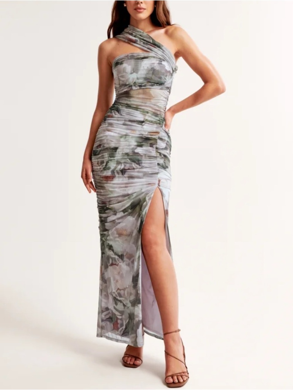 ABERCROMBIE AND FITCH Mesh Asymmetrical Off-the-shoulder Draped Maxi Dress SP